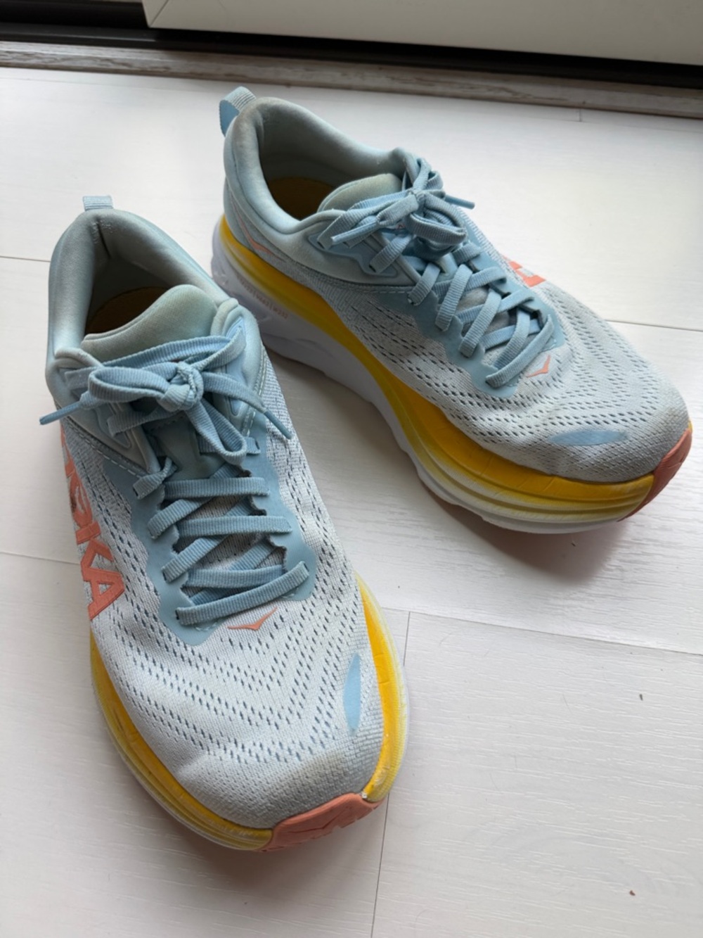 Light Blue and Yellow Women's HOKA Bondi 8